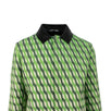 Printed Stripes Leather Collar Wool Coat - Green