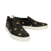 Men's Leather Slip On Embroidered Bees Sneakers - Black