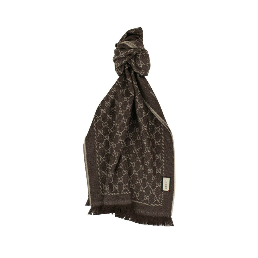 Wool Jacquard GG Scarf - Beige And Brown