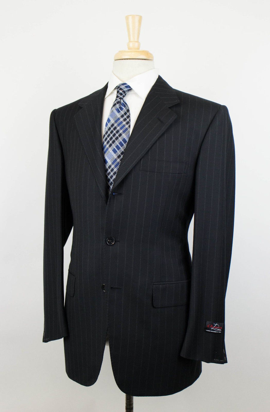 Drop 6 Striped Wool 3 Button Suit - Black