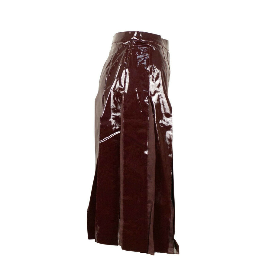 Mesh/Patent Leather Pleated Skirt - Burgundy