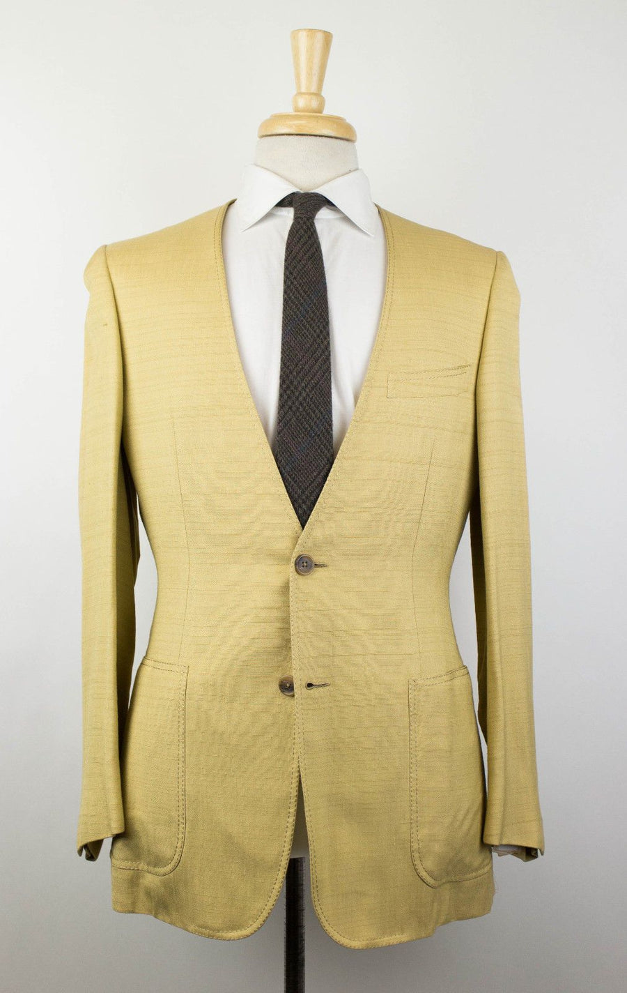 Silk Blend Lapel-Less 2 Button Suit - Yellow