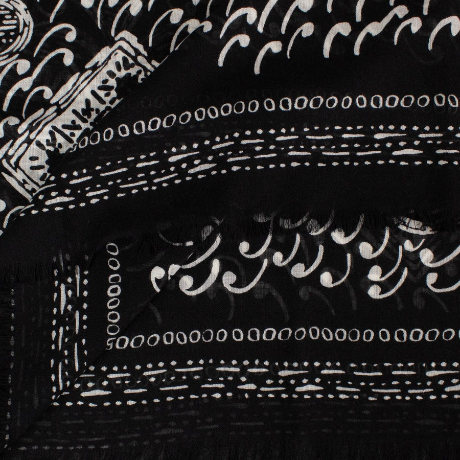 Paisley Cards Cashmere-Silk Scarf - Black / White