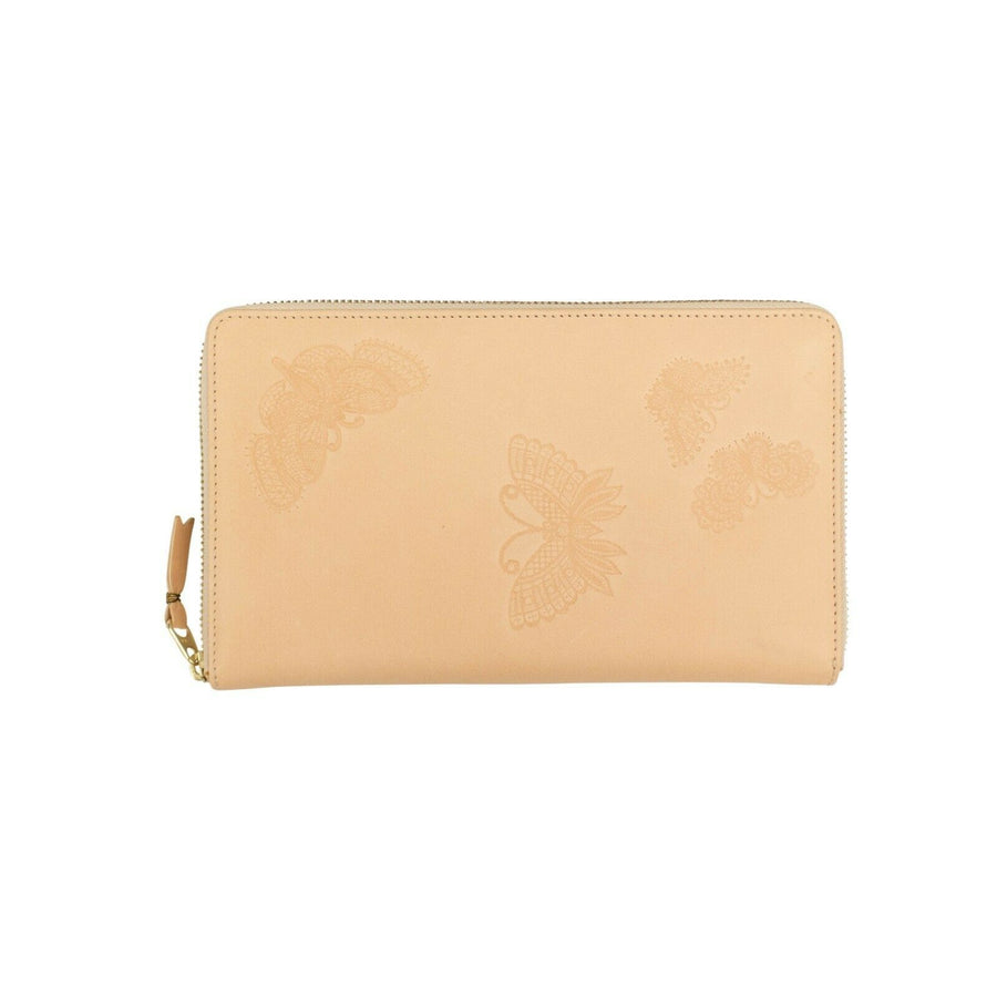 Leather Butterfly Travel Organizer Wallet - Beige