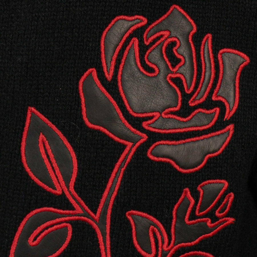 Rose Knit Cashmere Blend Cardigan Sweater - Black / Red