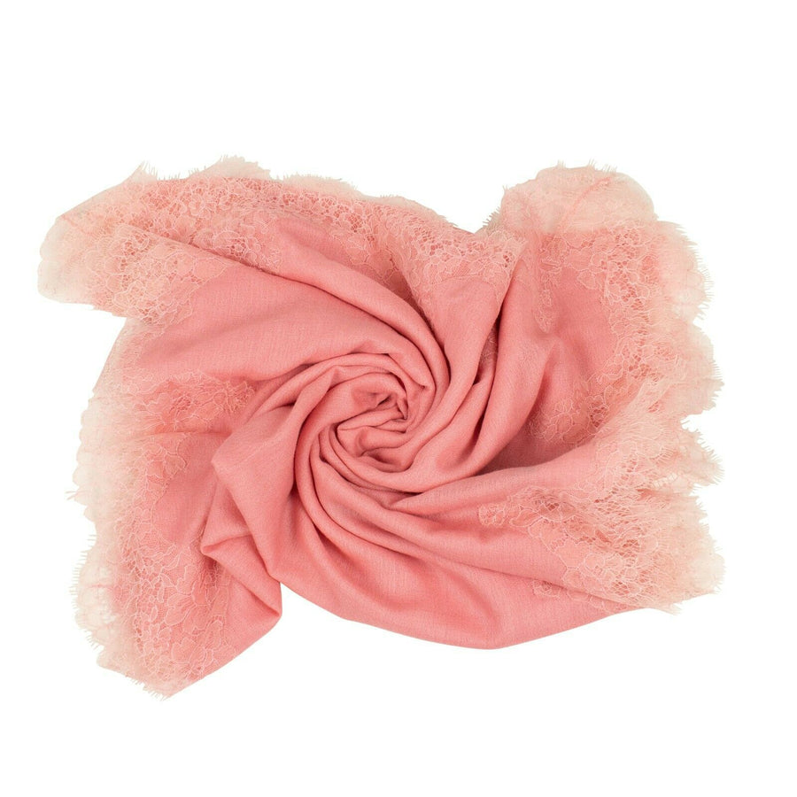 Wool Floral Lace Detail Scarf - Light Pink