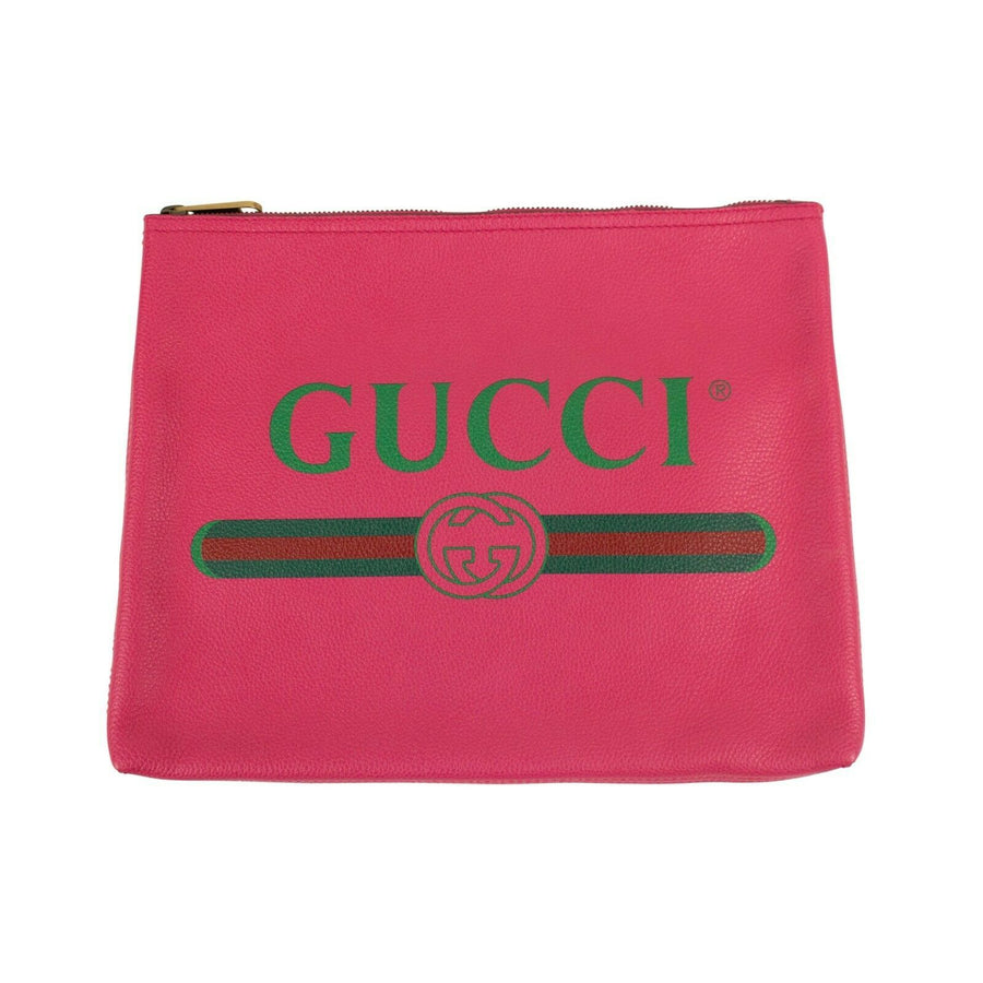 Leather Print Logo Medium Pouch Clutch - Pink