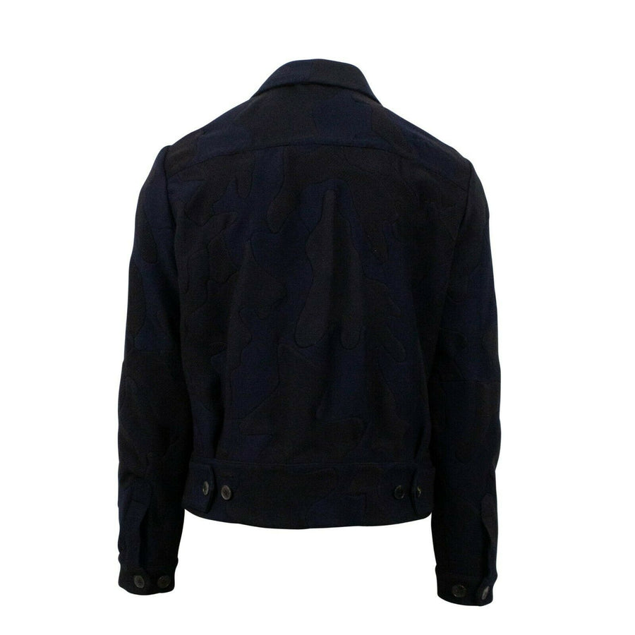 Wool Camo Zip Up Jacket - Navy Blue