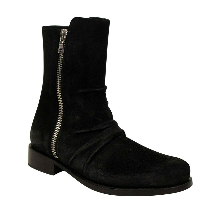 Suede Zippered Stack Boots - Black