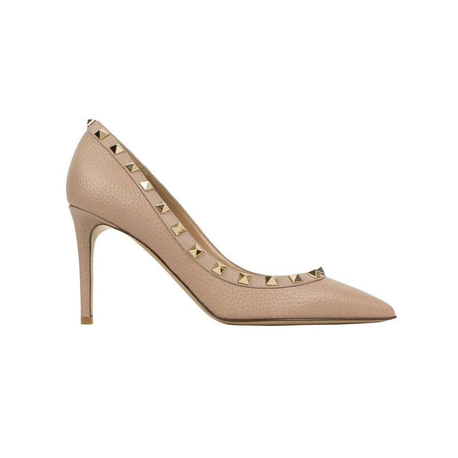 Grained Leather 'Rockstud' 85mm Pumps - Mauve Pink