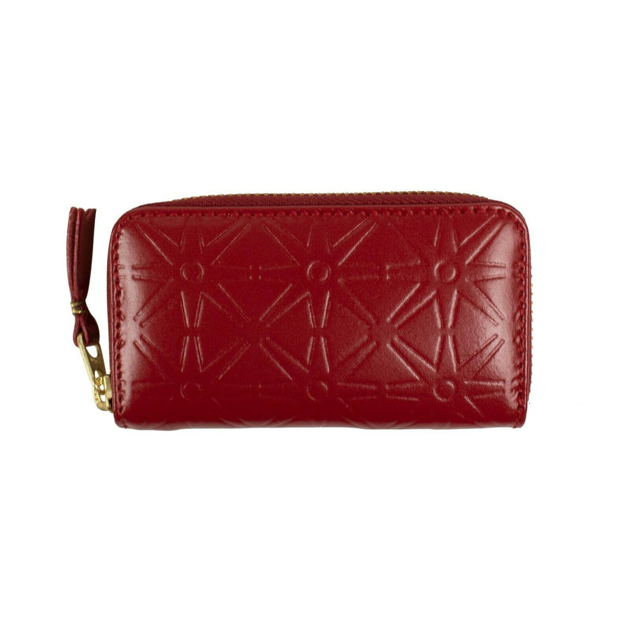 Leather Geometric Pattern Embossed Mini Wallet Coin Purse - Red