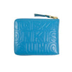 Leather Letter Embossed Small Wallet - Blue