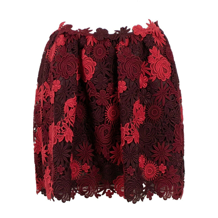 Floral Embroidered Skirt - Burgundy / Pink