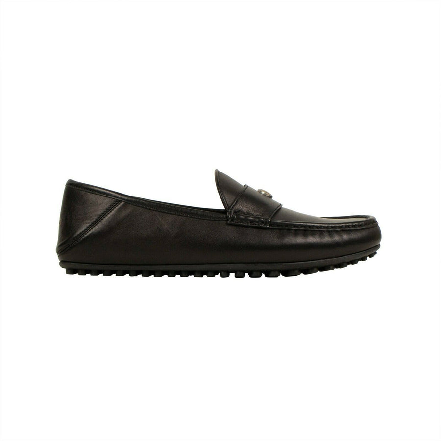 Men's Leather Metal Logo Loafers Shoes - Black