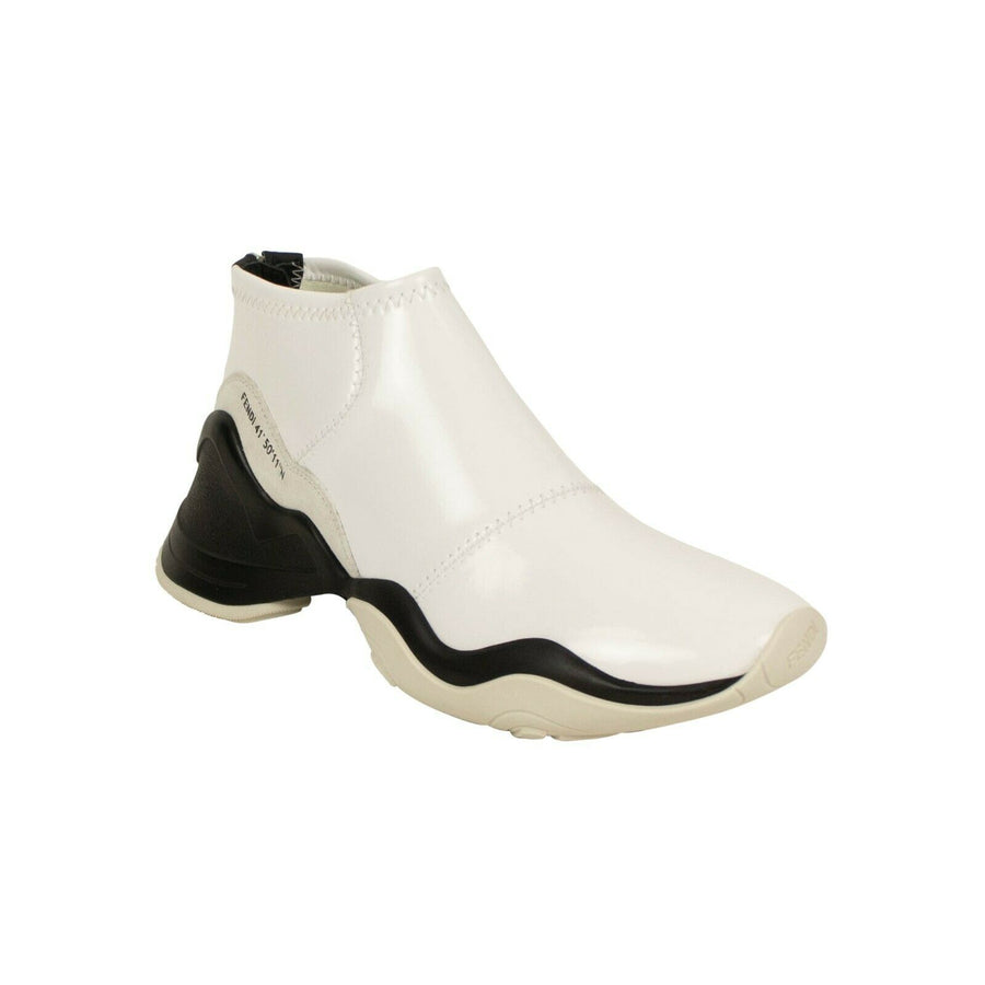 Glossy Neoprene Mid-Top Sneakers - White