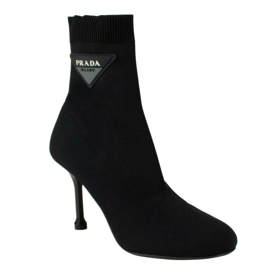 Stretch-Knit Logo Fabric Booties - Black