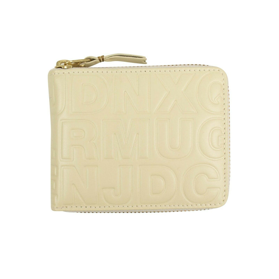 Leather Letter Embossed Small Wallet - Ivory