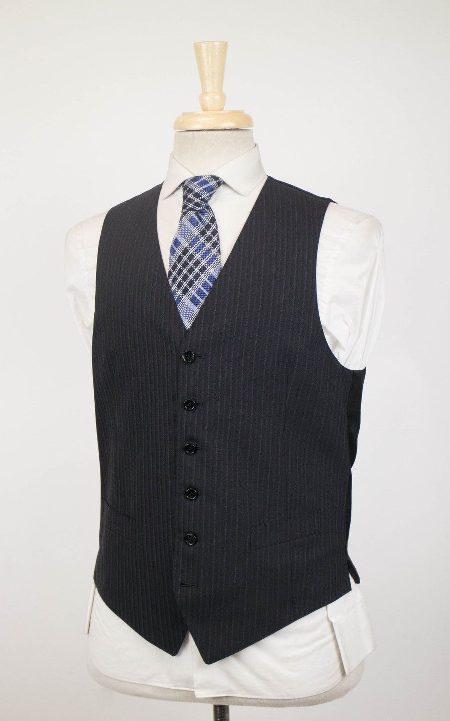 Drop 7 Striped Wool 3 Button 3 Piece Suit - Black