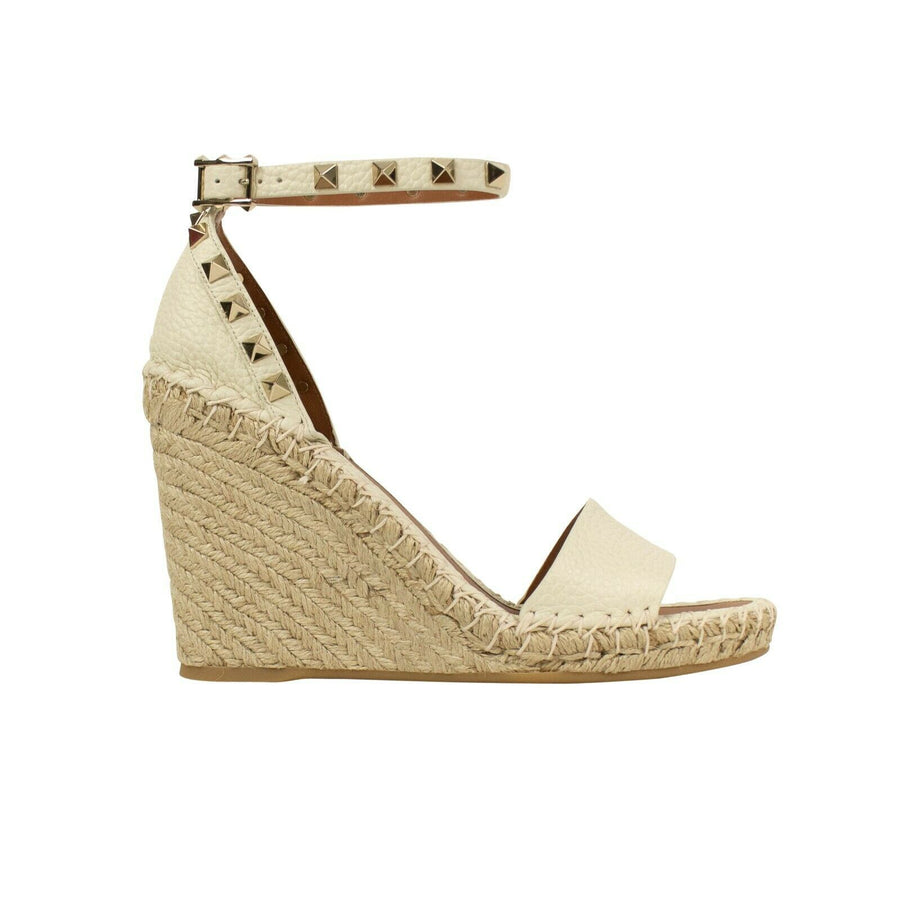 Leather 'Rockstud' 105mm Wedge Sandals Heels  - White