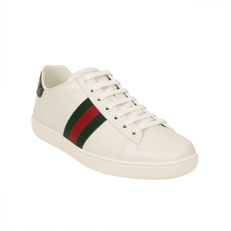 Leather Ace Striped Web Sneakers - White