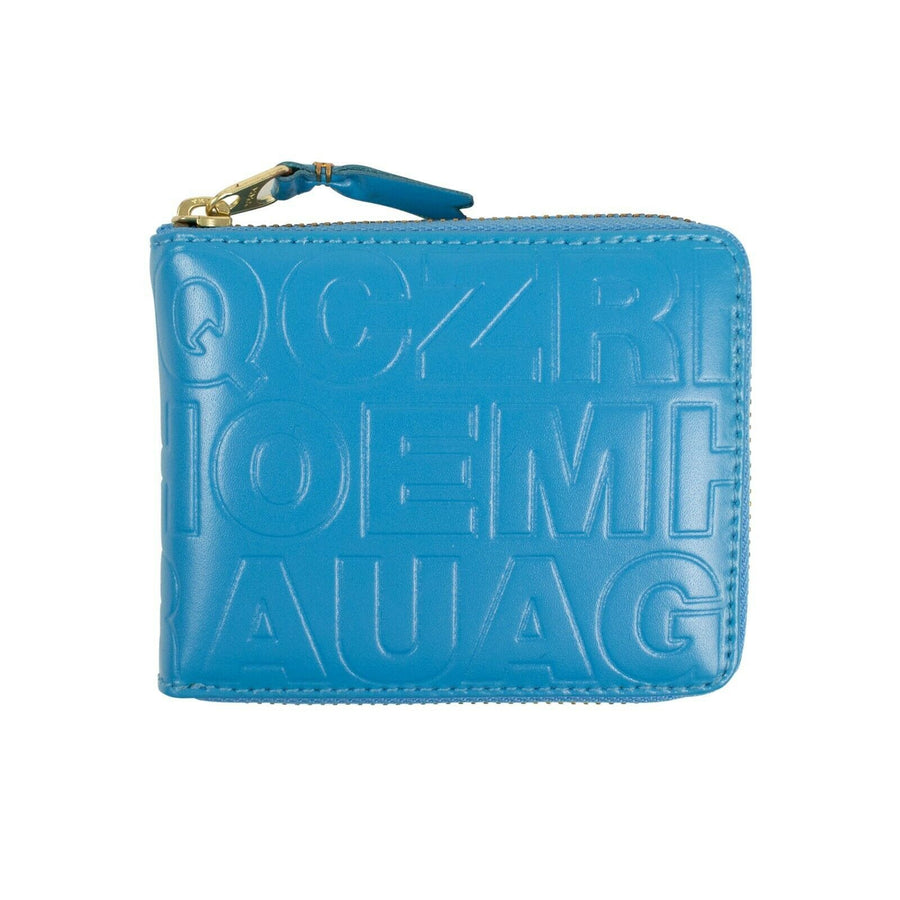 Leather Letter Embossed Small Wallet - Blue