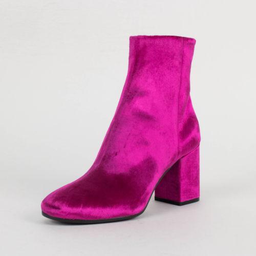 Velvet Block Heel Ankle Boots - Pink