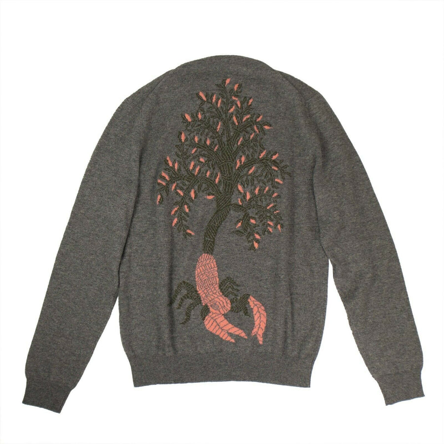 Cashmere Tree Design Back Sweater - Gray / Coral