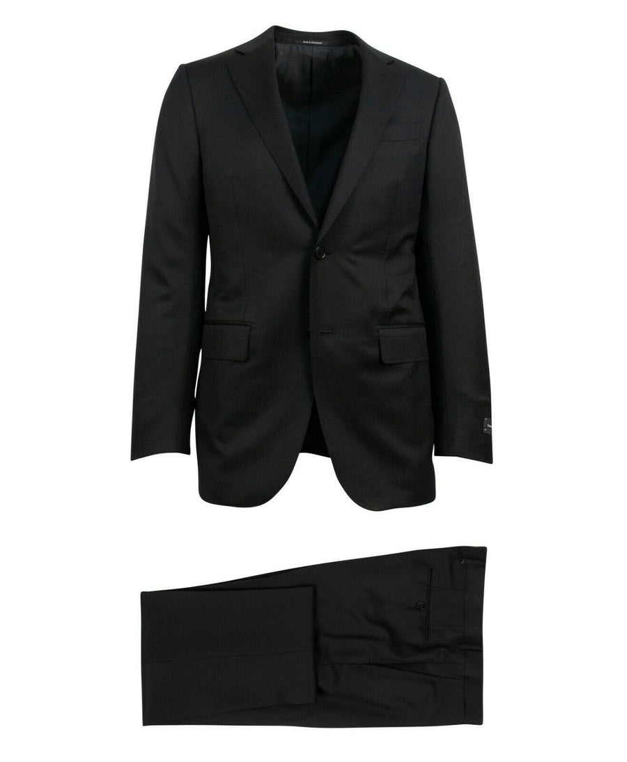 Solid Wool Two Button Suit - Black