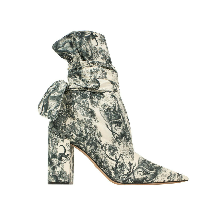 Huggy Toile De Jouy Fabric Ankle Boots - Cream / Blue