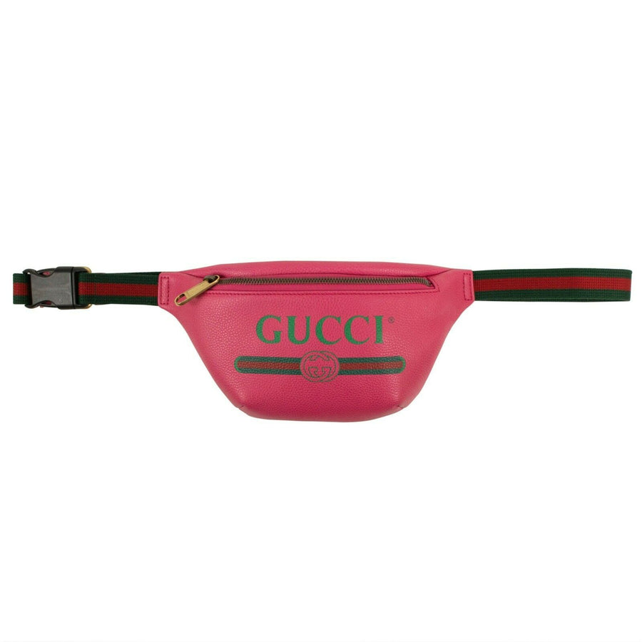 Grained Leather Logo Printed Small Fanny Pack Belt Bag - Fuchsia Pink