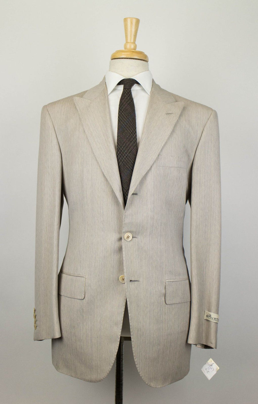 Herringbone Wool 3 Roll 2 Button Suit - Beige