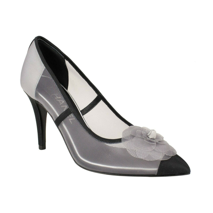 Chanel Mesh And Grosgrain Flower Cap Toe Pumps - Gray