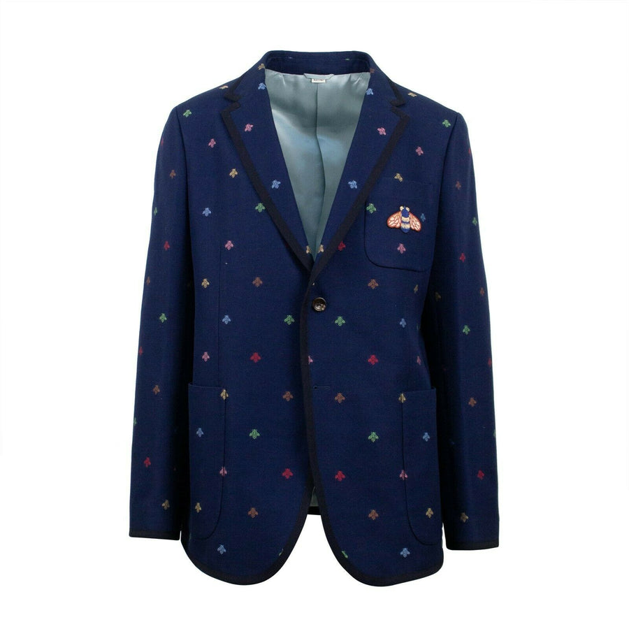 Cotton Appliqued Embroidered Blazer Jacket - Blue