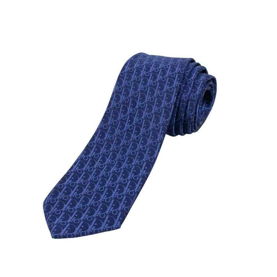 Silk Dior Oblique Narrow Neck Tie - Royal Blue