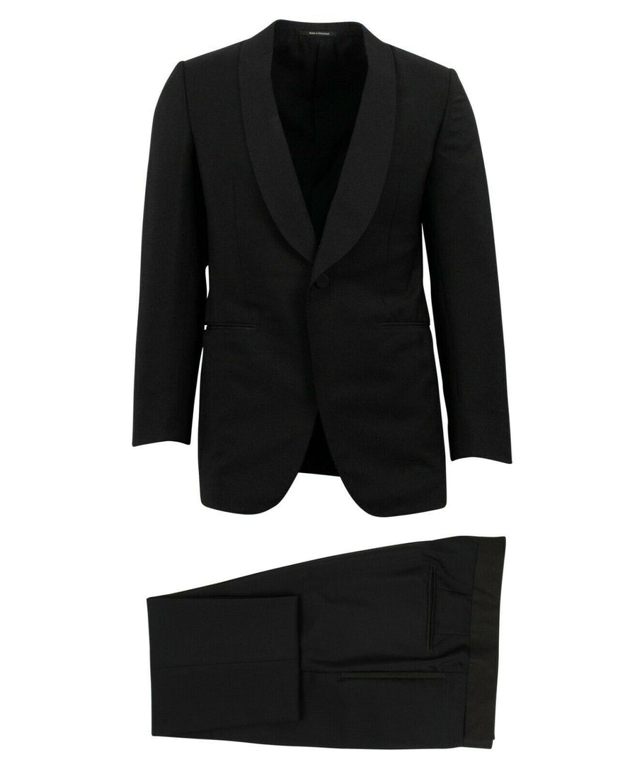 Wool Blend One Button Tuxedo - Black