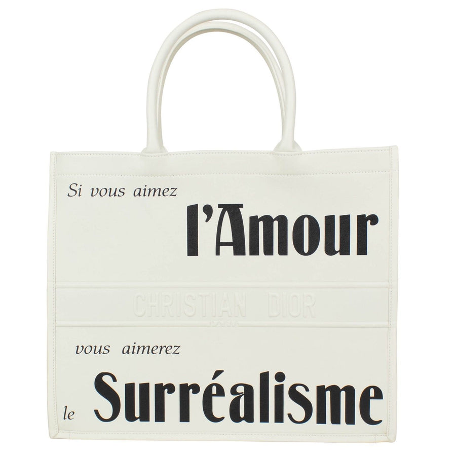 L'amour Surrealisme Calfskin Leather Large Book Tote Bag - Latte