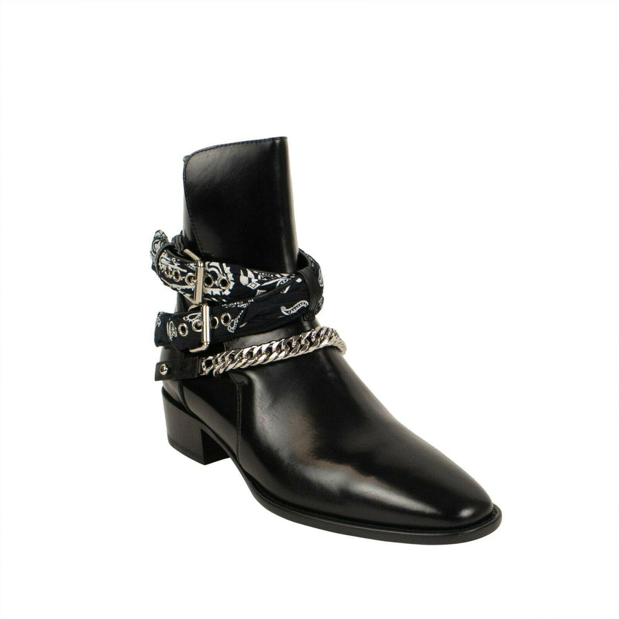 Patent Leather Bandana Ankle Boots - Black