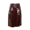 Mesh/Patent Leather Pleated Skirt - Burgundy