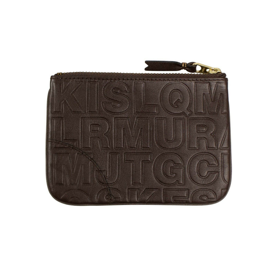 Leather Letter Embossed Wallet Pouch - Brown