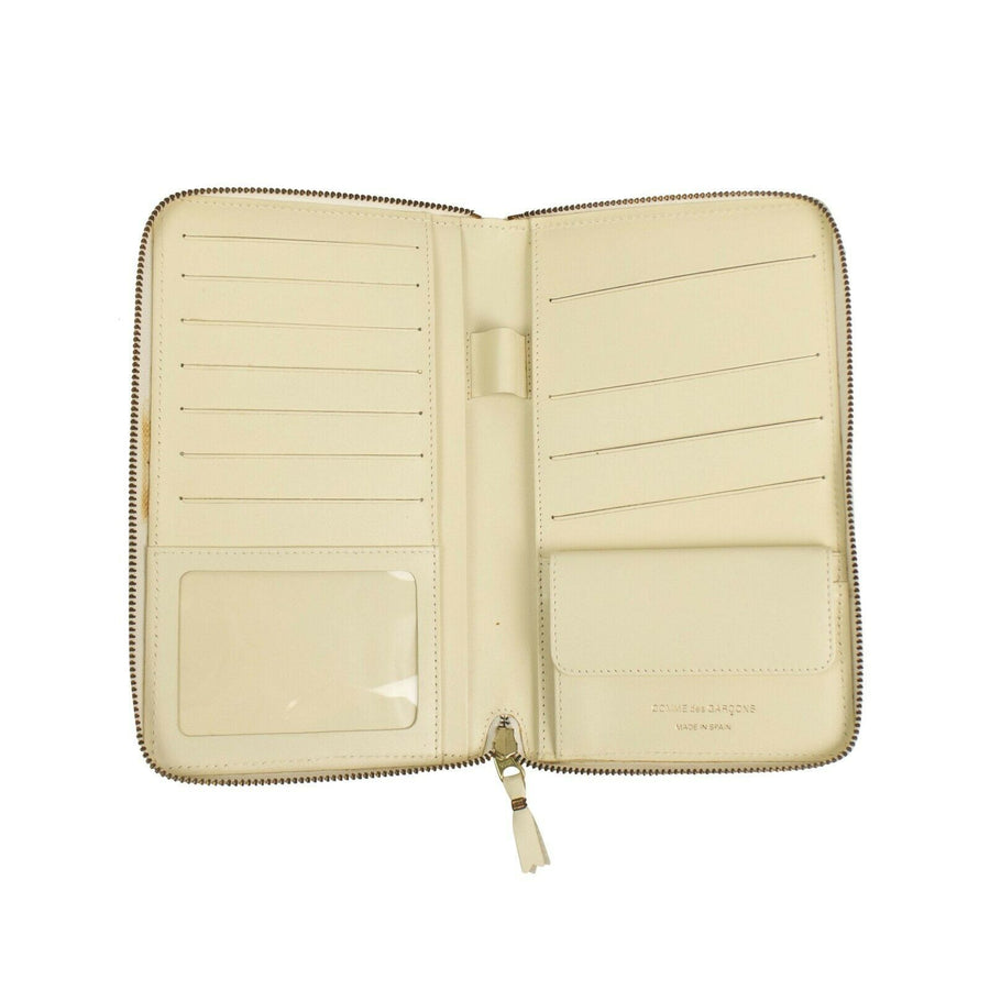 Leather Travel Organizer Zip Around Wallet - Cream