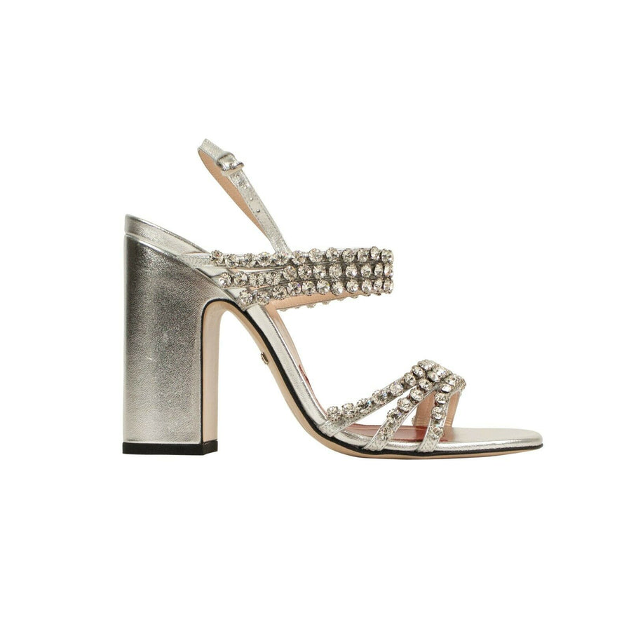 Women's Metallic Leather With Crystals Sandals Pumps - Silver