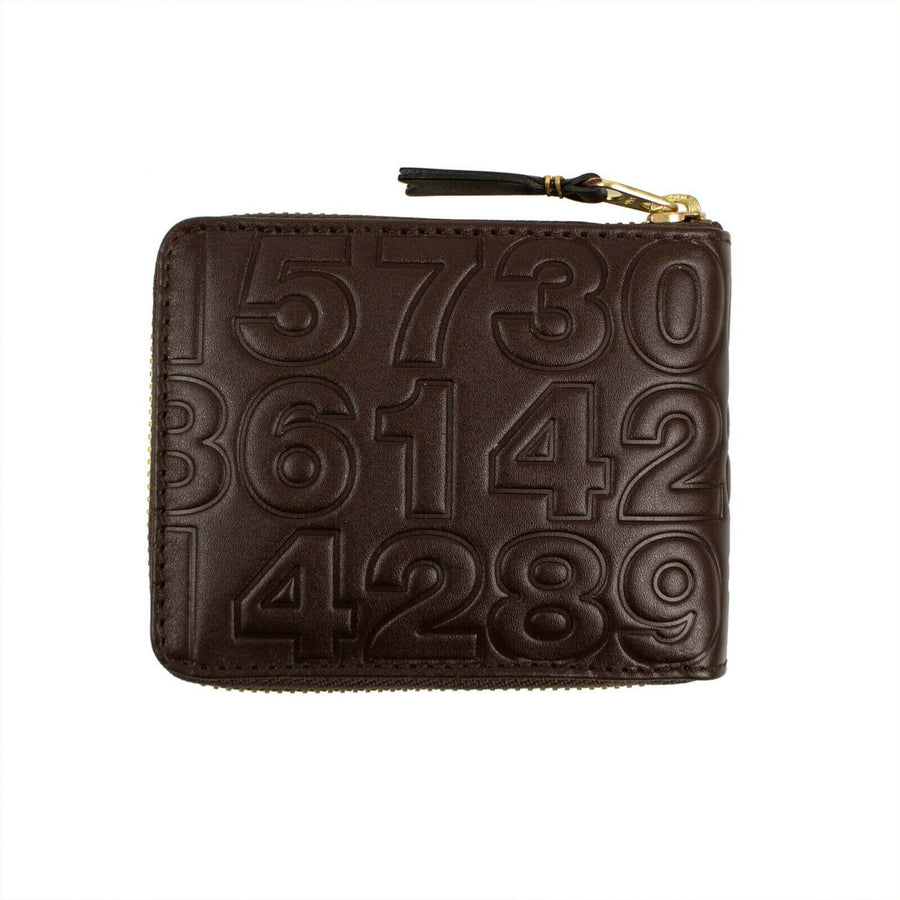 Leather Number Embossed Small Wallet - Brown