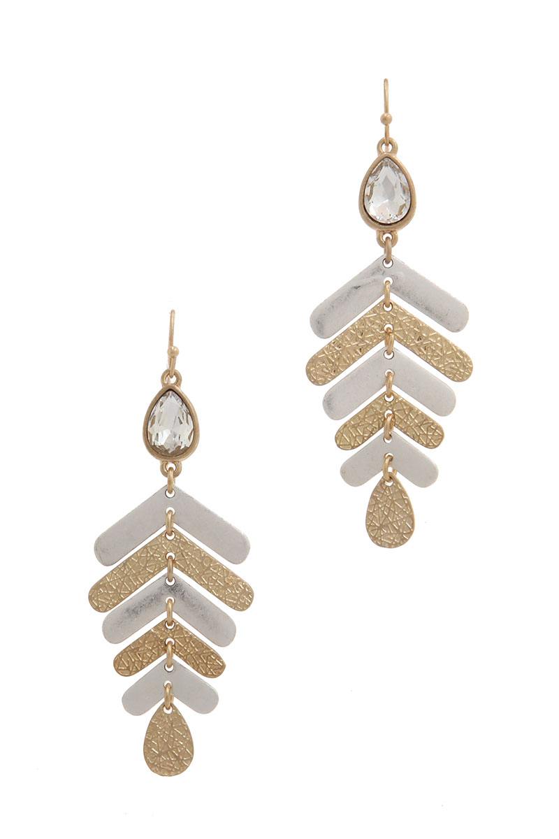 Rhinestone textured metal drop earring