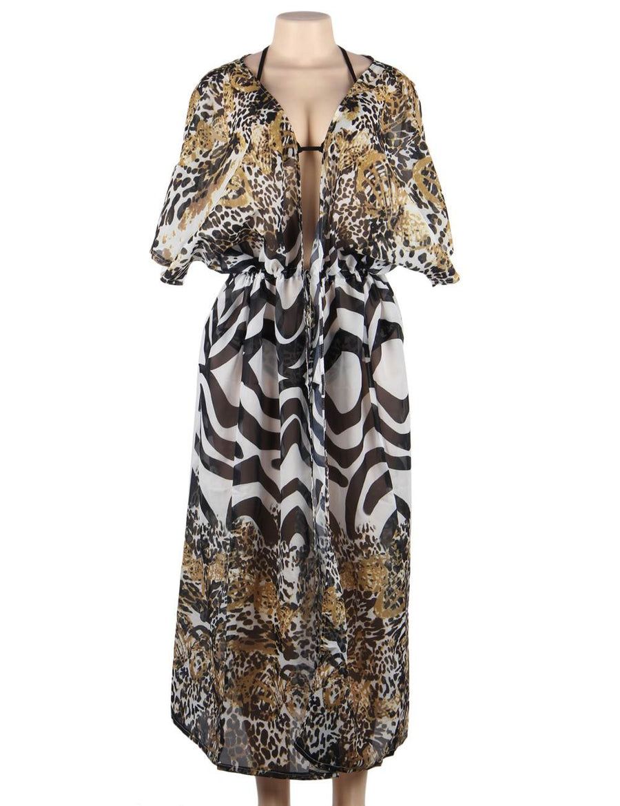 Summer Thin Leopard Print Chiffon Cover Up Beachwear Sexy For Women