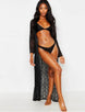 Black Delicate Embroidery Long Cardigan Beach Gown