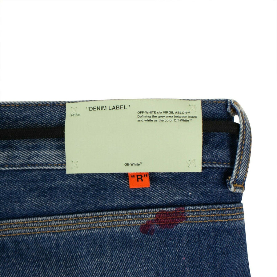 Cotton Painted Denim Pants - Blue