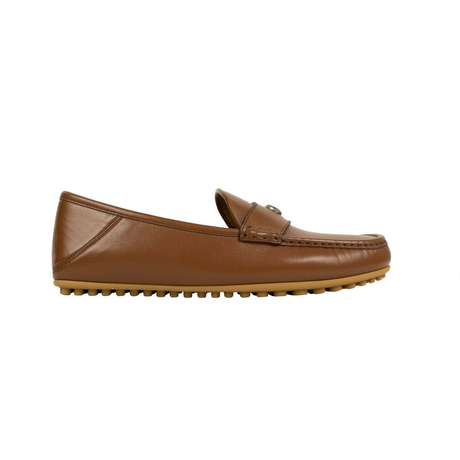 Men's Leather Metal Logo Loafers Shoes - Brown