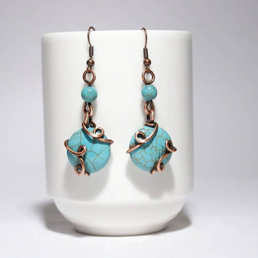 Handmade Wire Wrapped Turquoise Earrings