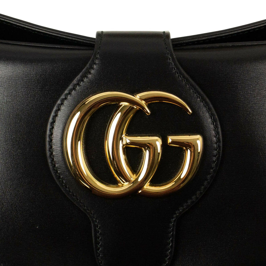 Leather Large GG Gold Logo 'Arli' Medium Shoulder Bag - Black