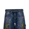 Cotton Painted Denim Pants - Blue